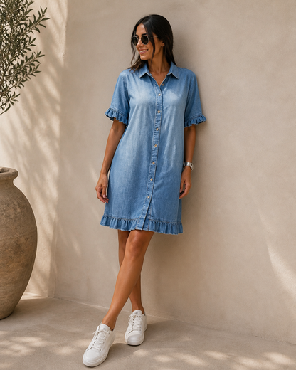 Women's Dress with Front Buttons and Comfortable Fit – Denim Style