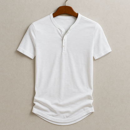 Herre Henley T-shirt til foråret med afrundet kant og let stof