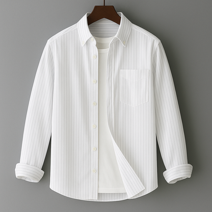 Men's Long Sleeve Shirt with Vertical Stripes and Chest Pocket – Classic Casual Style