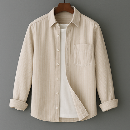 Men's Long Sleeve Shirt with Vertical Stripes and Chest Pocket – Classic Casual Style