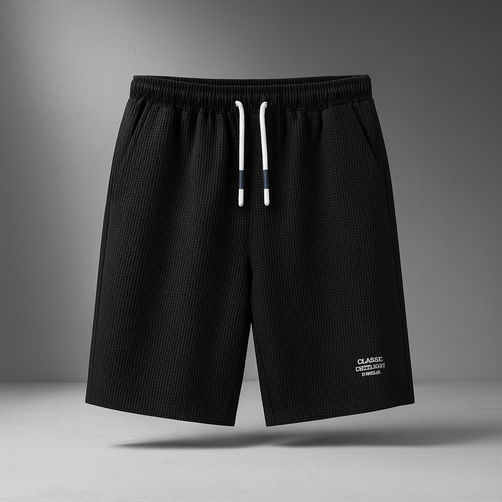 Men's Shorts with Honeycomb Weave, Elastic Waist, Drawstring, and Side Pockets