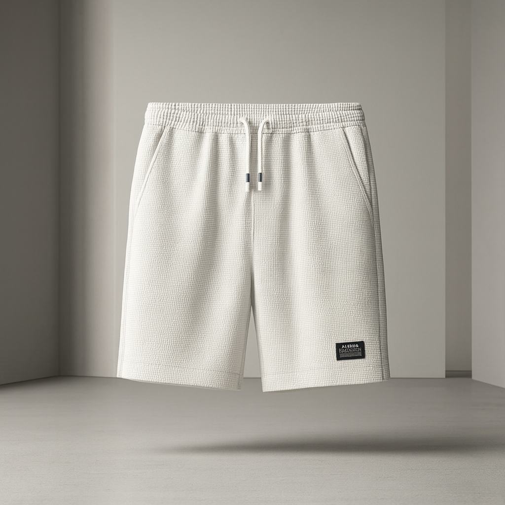 Men's Shorts with Honeycomb Weave, Elastic Waist, Drawstring, and Side Pockets