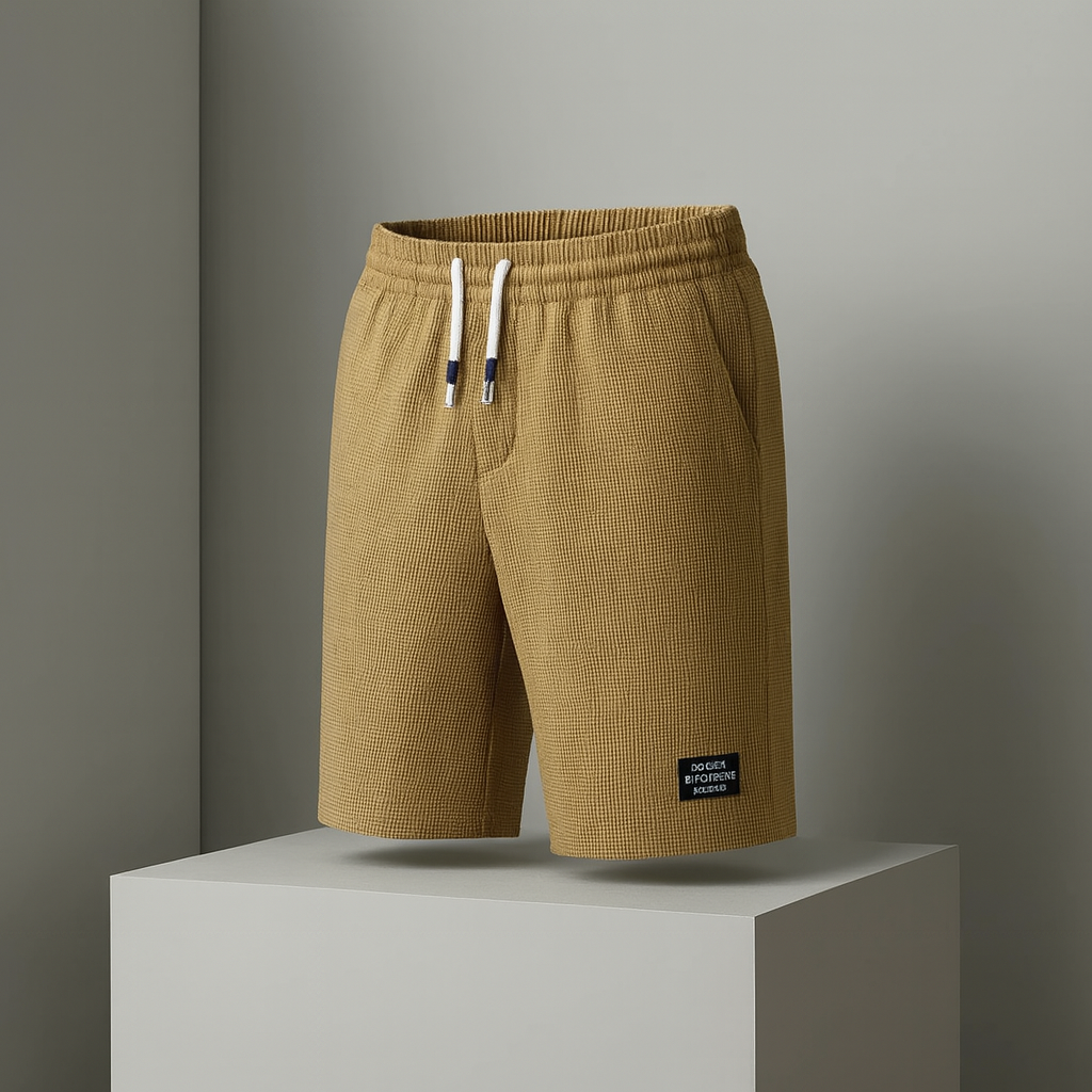 Men's Shorts with Honeycomb Weave, Elastic Waist, Drawstring, and Side Pockets