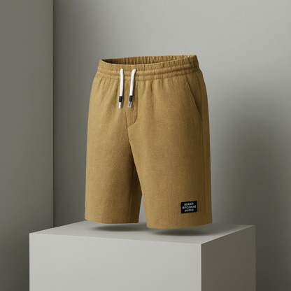 Men's Shorts with Honeycomb Weave, Elastic Waist, Drawstring, and Side Pockets