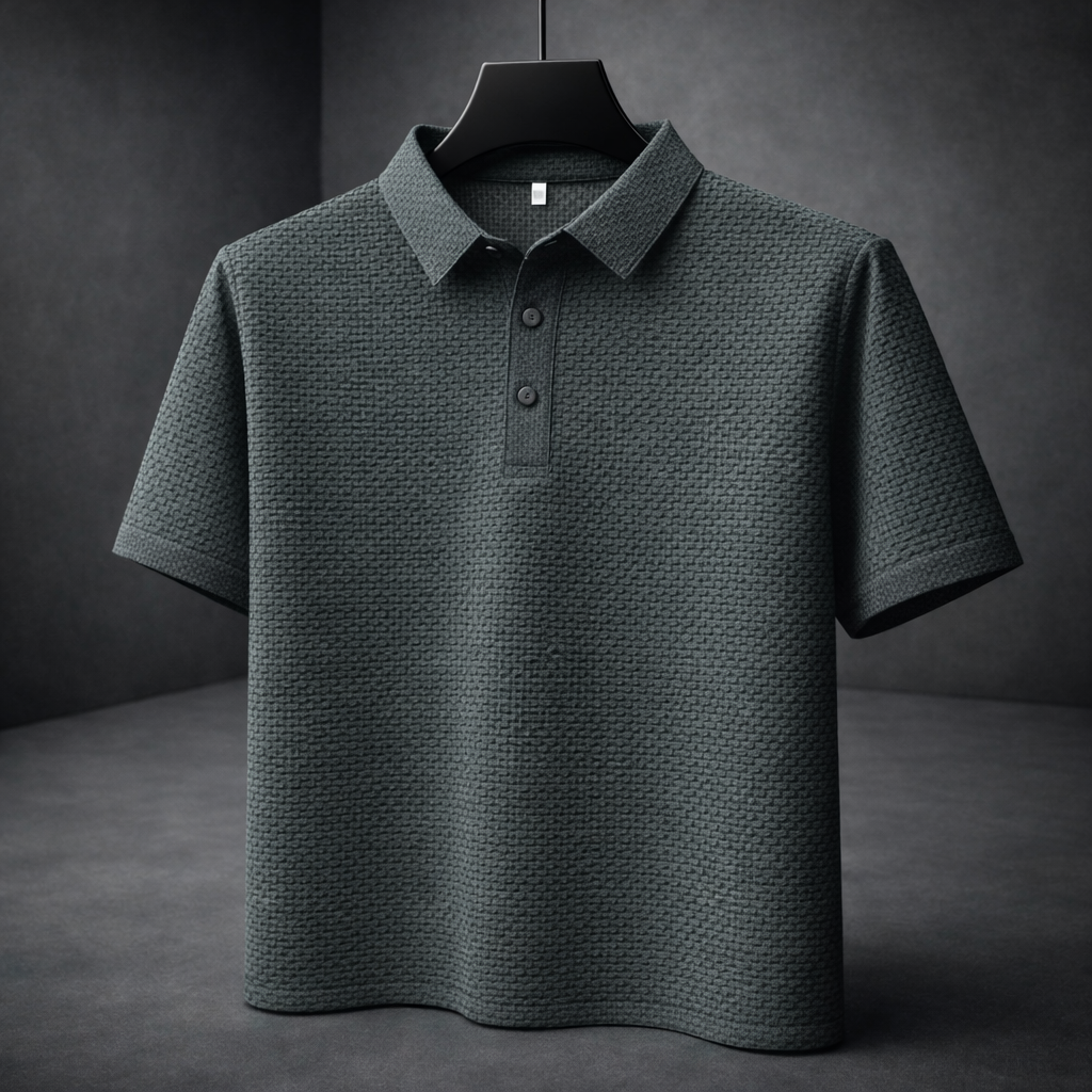 Polo da Uomo a Manica Corta con Trama Intrecciata e Colletto