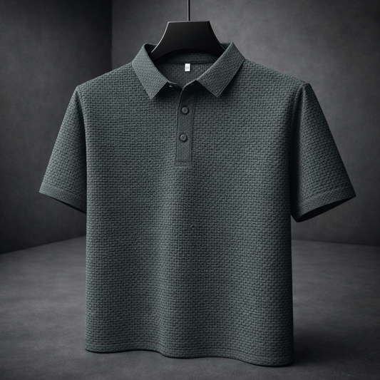 Men's Short Sleeve Polo Shirt with Woven Texture and Collar