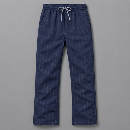 Men's Thin Striped Pants with Drawstring – Straight Leg and Comfortable Fit