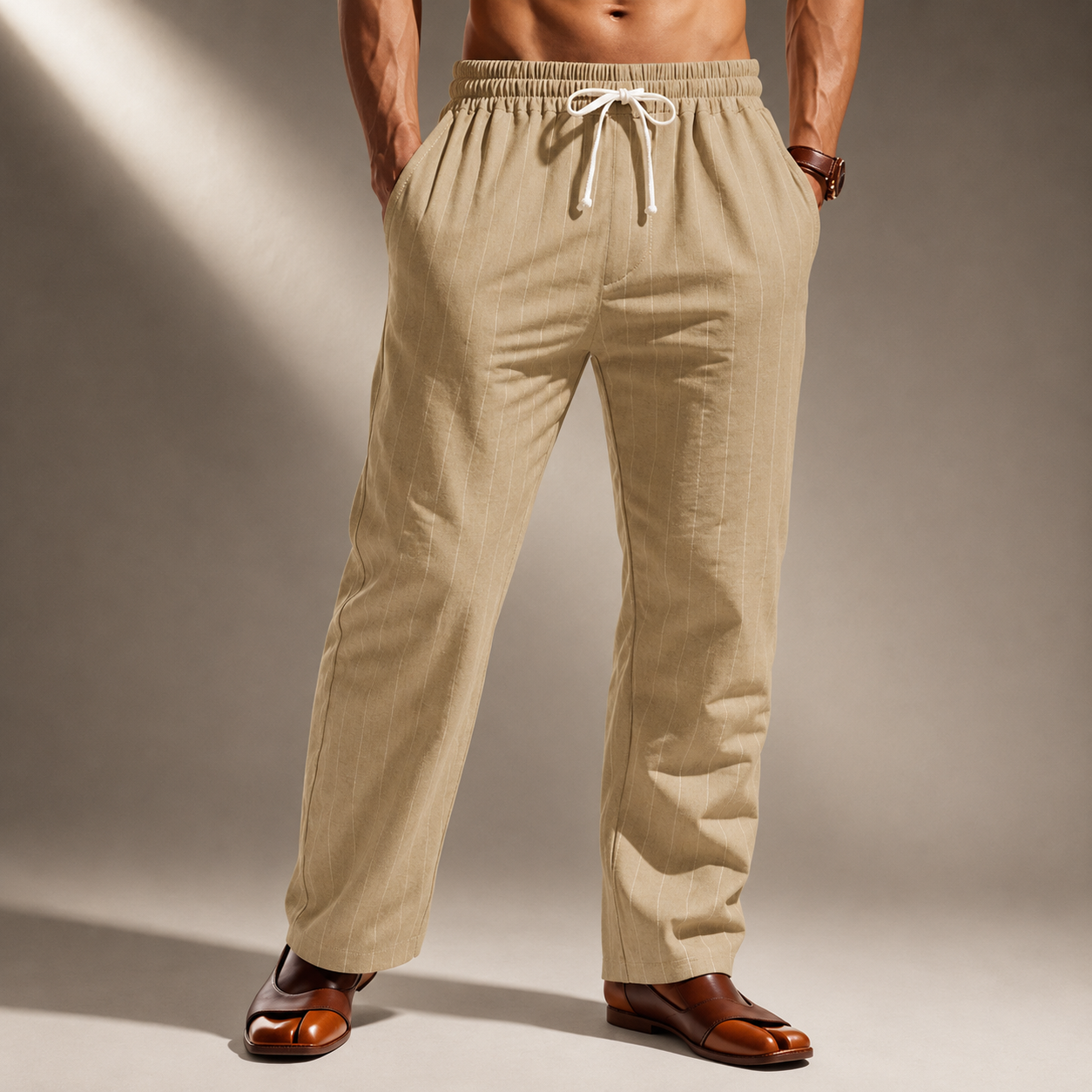 Pantaloni Uomo a Righe Sottili con Coulisse – Gamba Dritta e Vestibilità Comoda