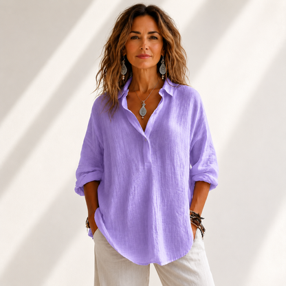 Women's Blouse with Front Buttons and Comfortable Fit – Cotton Blend and Linen Blend