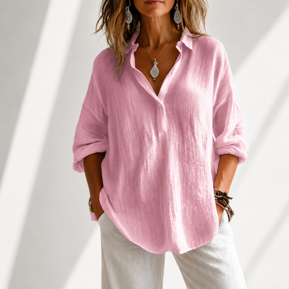 Women's Blouse with Front Buttons and Comfortable Fit – Cotton Blend and Linen Blend