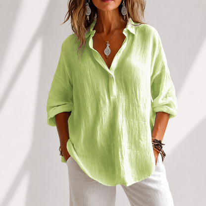 Women's Blouse with Front Buttons and Comfortable Fit – Cotton Blend and Linen Blend