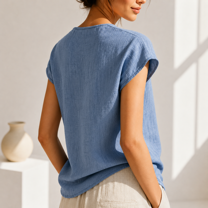 Women's Blouse with V-Neck and Lace Trim – Elegant Style