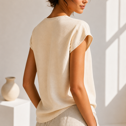 Women's Blouse with V-Neck and Lace Trim – Elegant Style