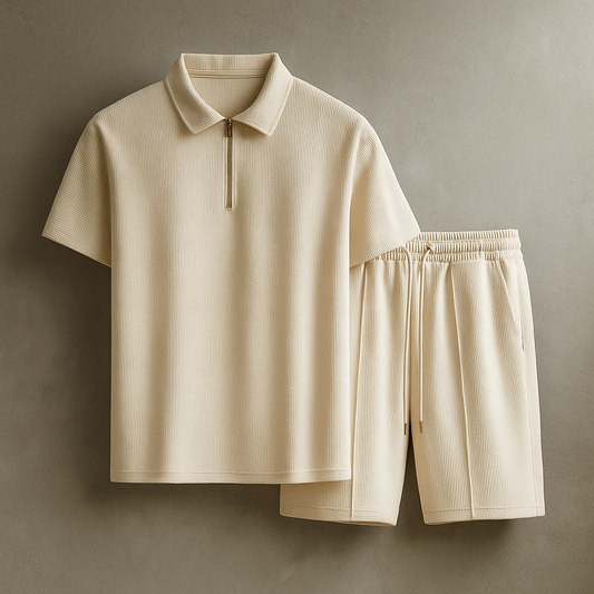 Men's Slim Fit Set with Zipper and Honeycomb Fabric