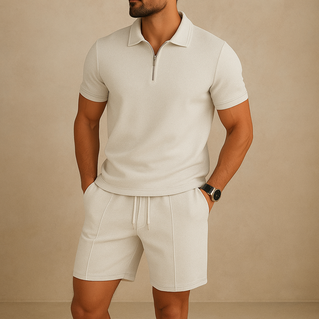 Men's Slim Fit Set with Zipper and Honeycomb Fabric