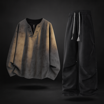Men's Oversized Loungewear Set with Zip Top and Wide-Leg Trousers