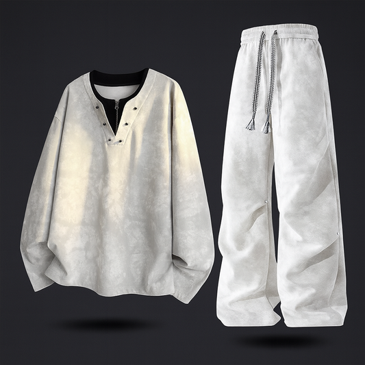 Men's Oversized Loungewear Set with Zip Top and Wide-Leg Trousers