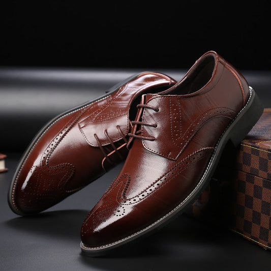 Men's Dress Shoes, Brogue Style with Decorative Perforations and Reinforced Heel.