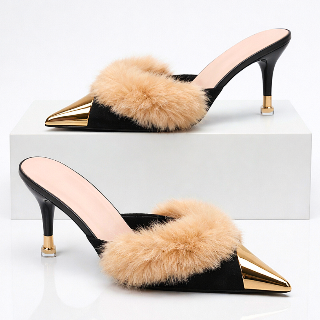 Mule Donna con Tacco, Punta Affusolata e Finitura a Specchio – Stile Elegante