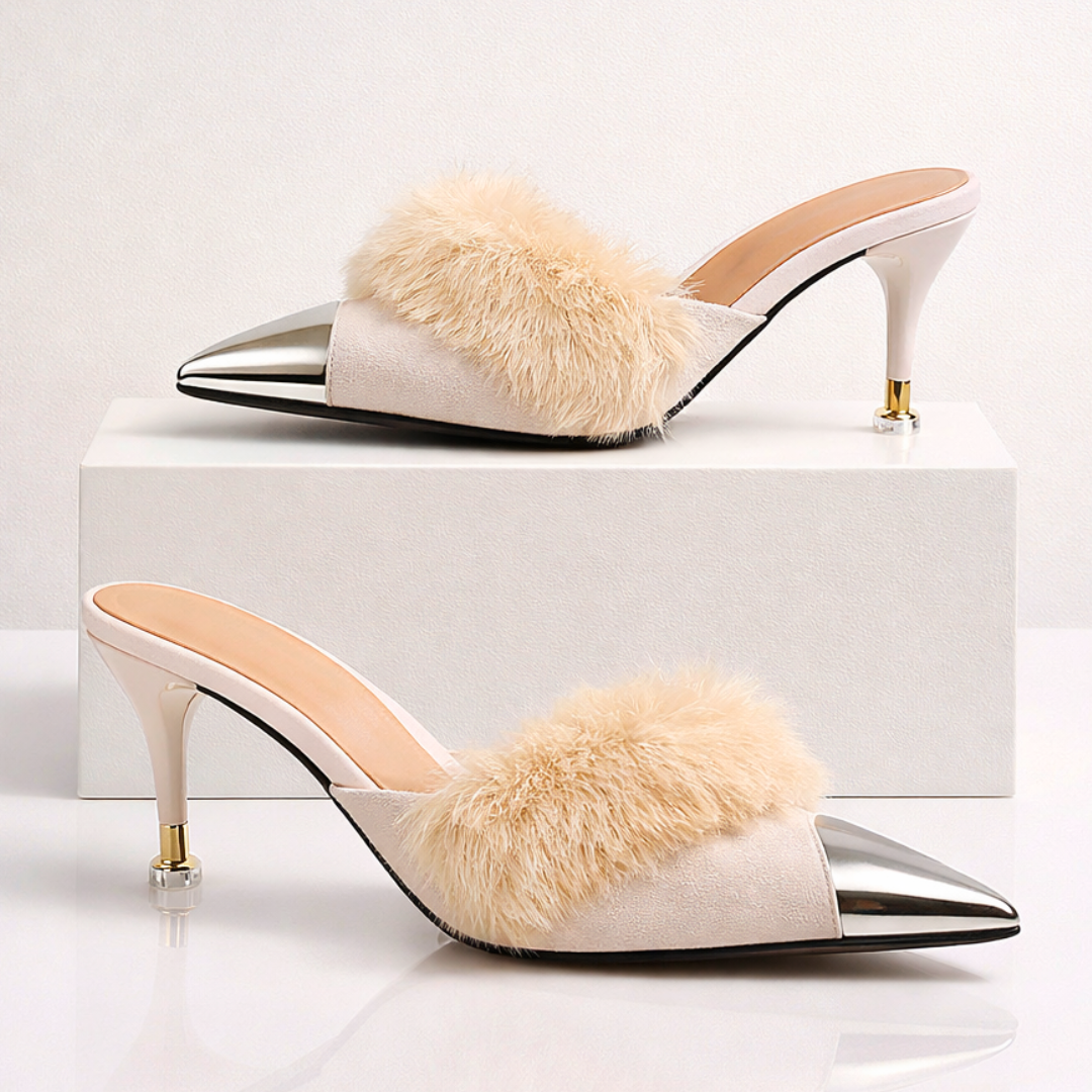Mule Donna con Tacco, Punta Affusolata e Finitura a Specchio – Stile Elegante