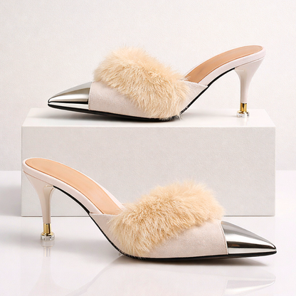 Mule Donna con Tacco, Punta Affusolata e Finitura a Specchio – Stile Elegante