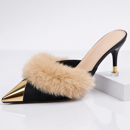 Mule Donna con Tacco, Punta Affusolata e Finitura a Specchio – Stile Elegante