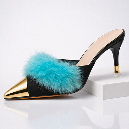 Mule Donna con Tacco, Punta Affusolata e Finitura a Specchio – Stile Elegante