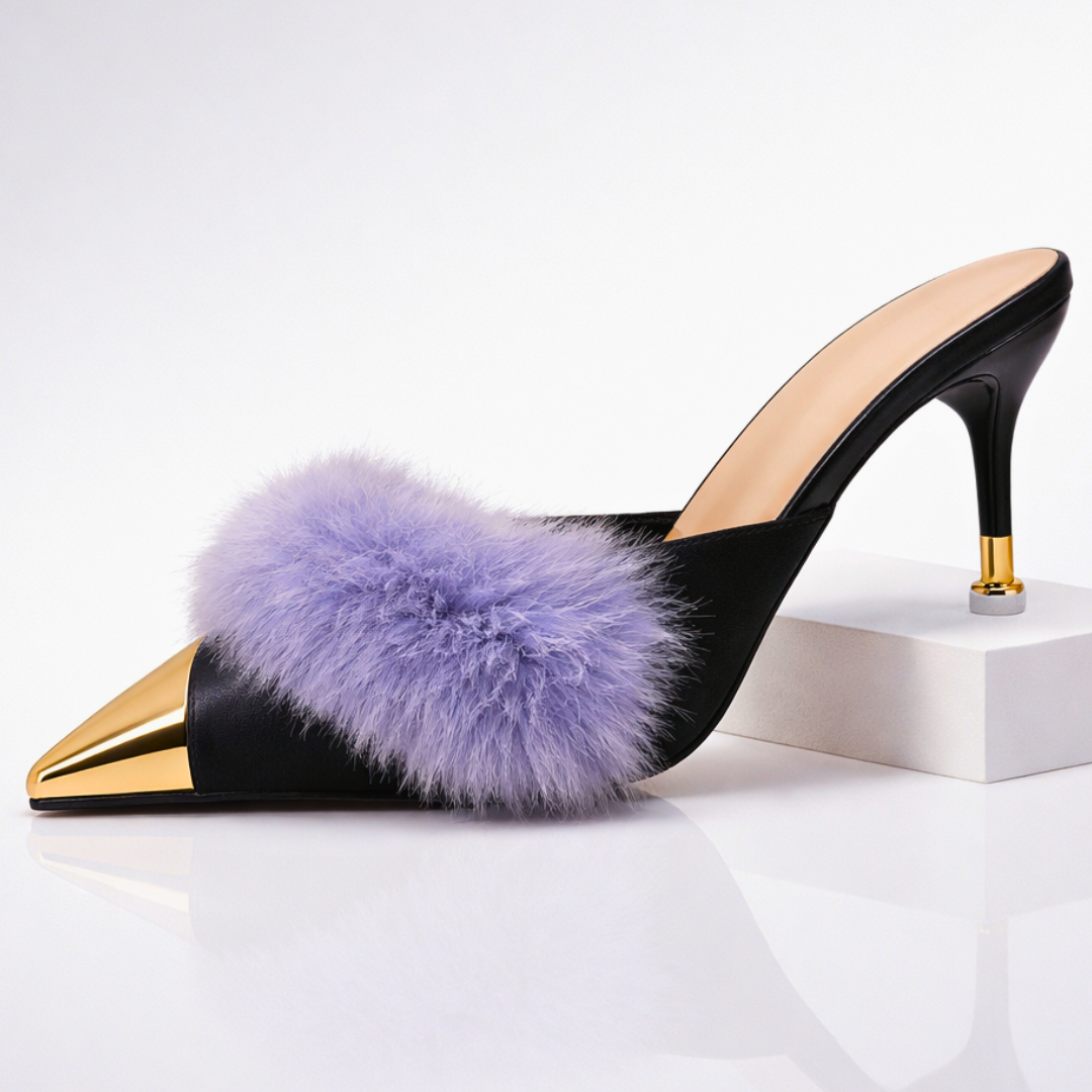 Mule Donna con Tacco, Punta Affusolata e Finitura a Specchio – Stile Elegante
