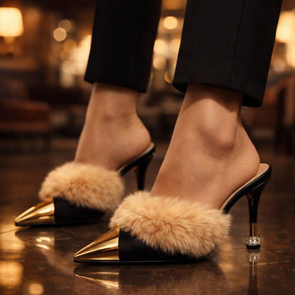 Mule Donna con Tacco, Punta Affusolata e Finitura a Specchio – Stile Elegante