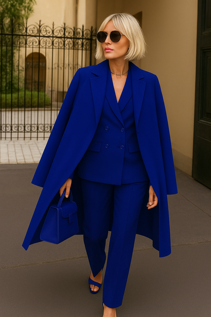 Women's Three-Piece Set: Coat, Blazer, and Regular Fit Pants – Wool Blend