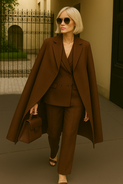 Women's Three-Piece Set: Coat, Blazer, and Regular Fit Pants – Wool Blend