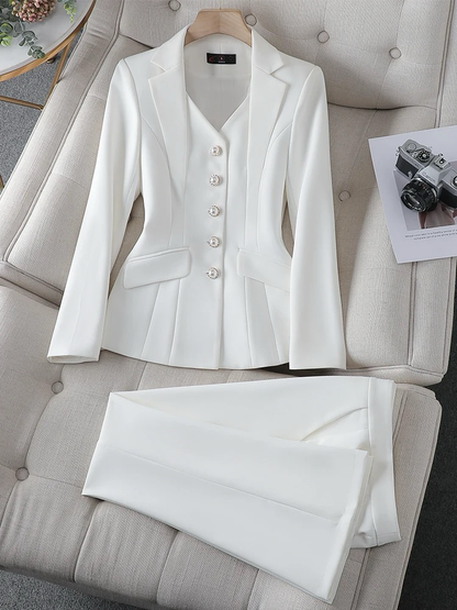 Women's Two-Piece Suit with Blazer and Regular Fit Lined Pants
