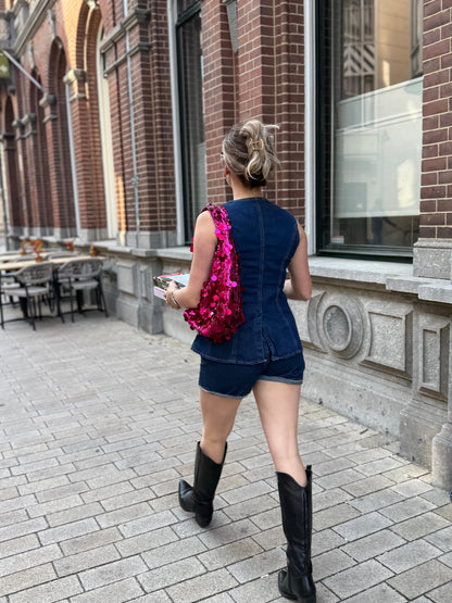 Women's Summer Two-Piece Denim Style Sleeveless Vest Set