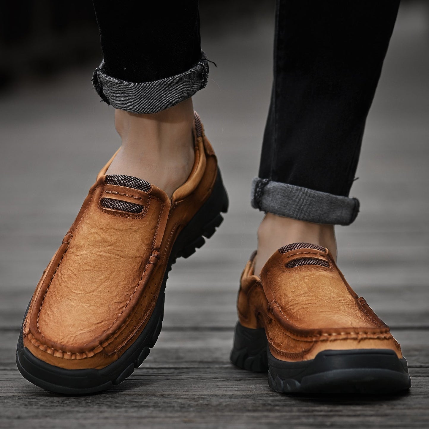Scarpe Uomo Slip-On Effetto Pelle con Suola Antiscivolo e Soletta Ammortizzata