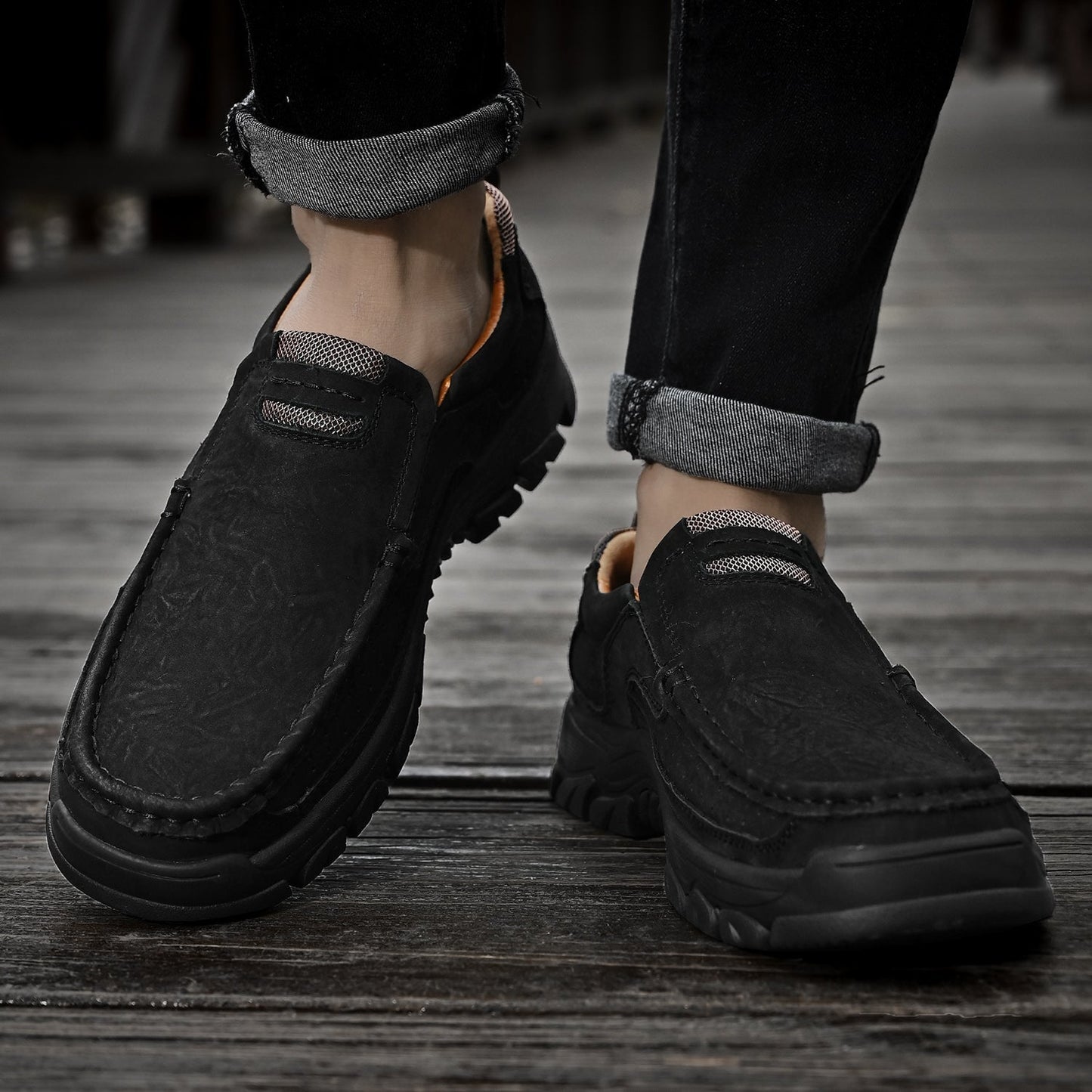 Scarpe Uomo Slip-On Effetto Pelle con Suola Antiscivolo e Soletta Ammortizzata