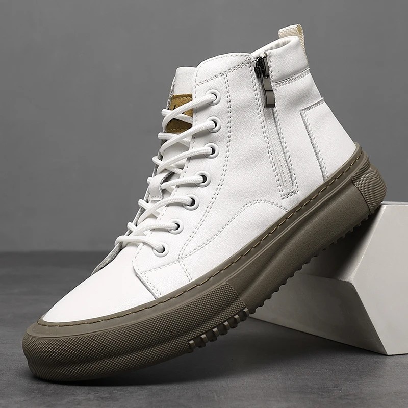 Men's High Sneakers Autumn Winter with Laces, Side Zip, and Memory Foam – Winter Style