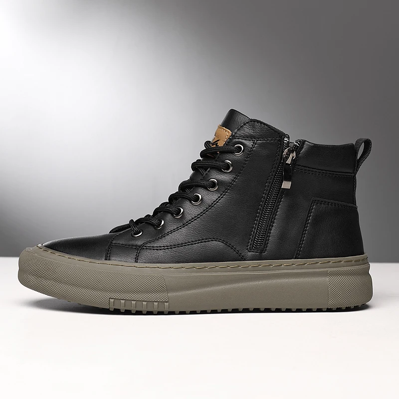 Men's High Sneakers Autumn Winter with Laces, Side Zip, and Memory Foam – Winter Style