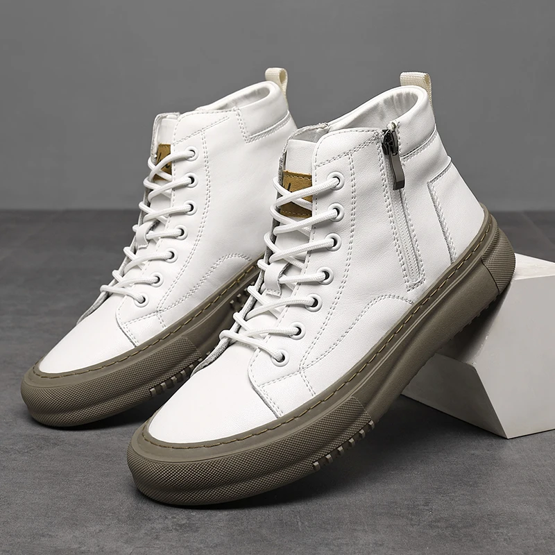 Men's High Sneakers Autumn Winter with Laces, Side Zip, and Memory Foam – Winter Style