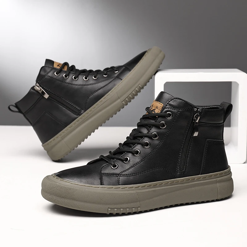 Men's High Sneakers Autumn Winter with Laces, Side Zip, and Memory Foam – Winter Style