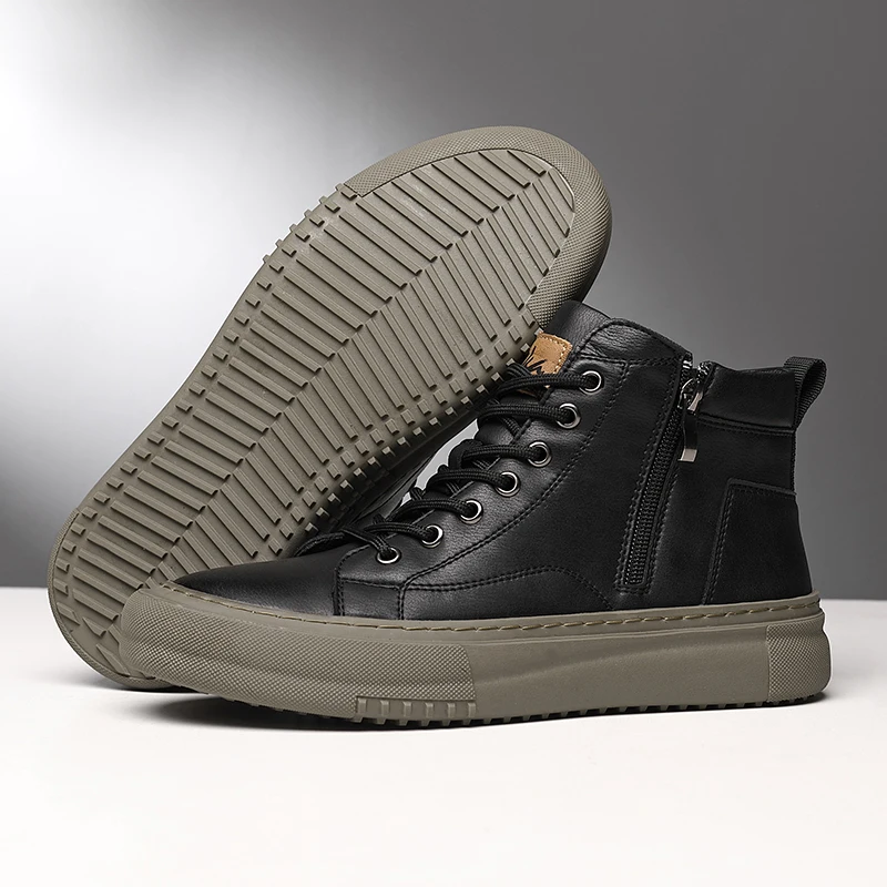 Men's High Sneakers Autumn Winter with Laces, Side Zip, and Memory Foam – Winter Style