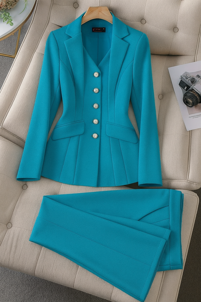 Women's Two-Piece Suit with Blazer and Regular Fit Lined Pants