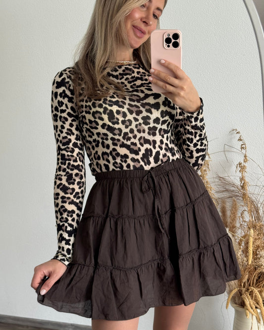 Gonna-pantaloncino dame brun med elastisk talje og blødt stof
