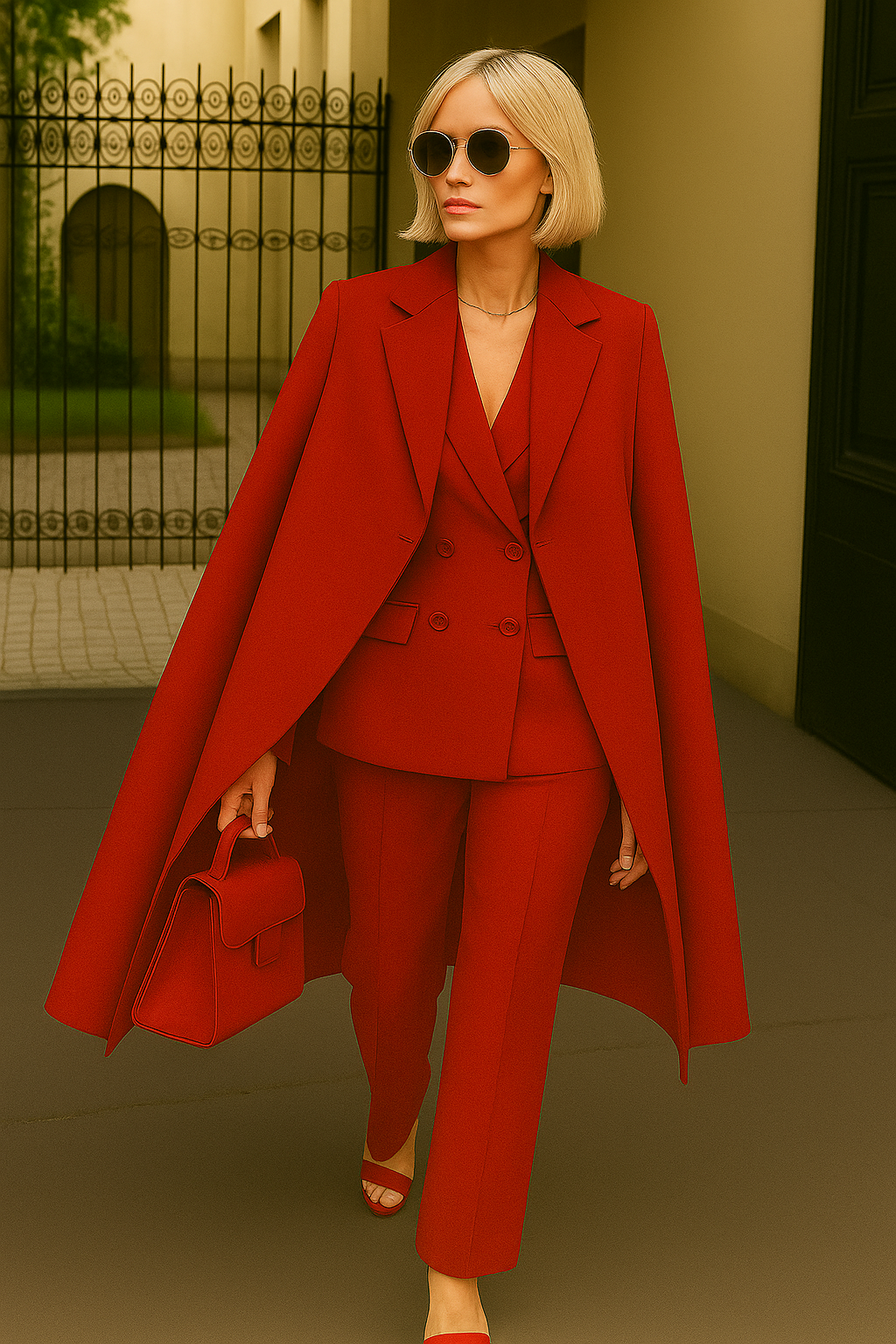 Women's Three-Piece Set: Coat, Blazer, and Regular Fit Pants – Wool Blend