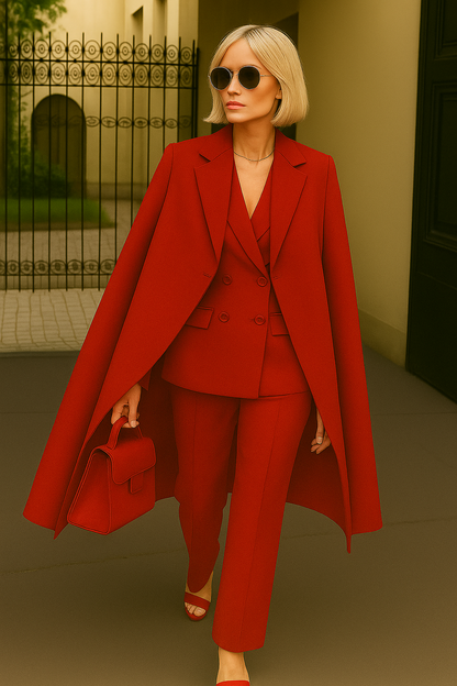 Women's Three-Piece Set: Coat, Blazer, and Regular Fit Pants – Wool Blend