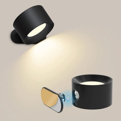 Lampada da parete LED nera moderna, design cilindrico, luce regolabile, ideale per illuminazione interna, arredamento contemporaneo.