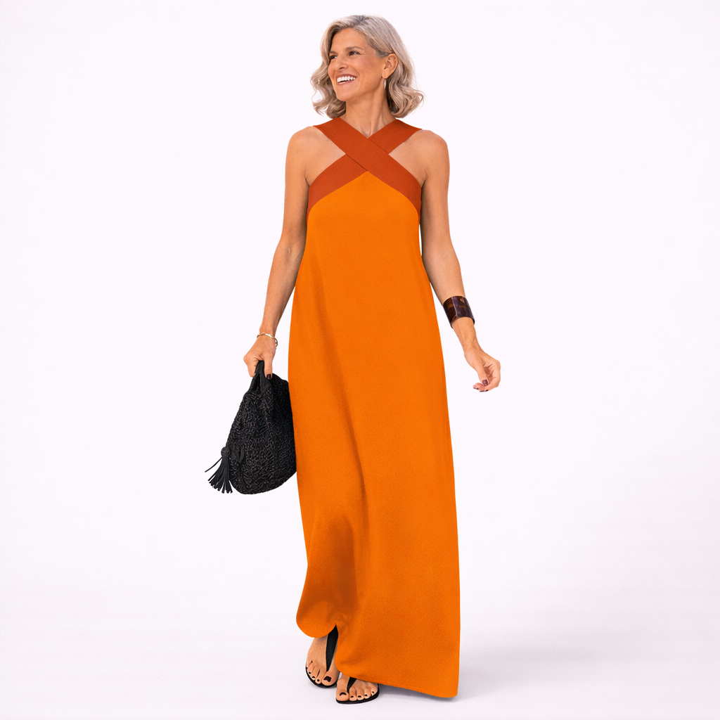 Women's Summer Dress with Crossed Neckline and Bare Shoulders – Elegant Casual