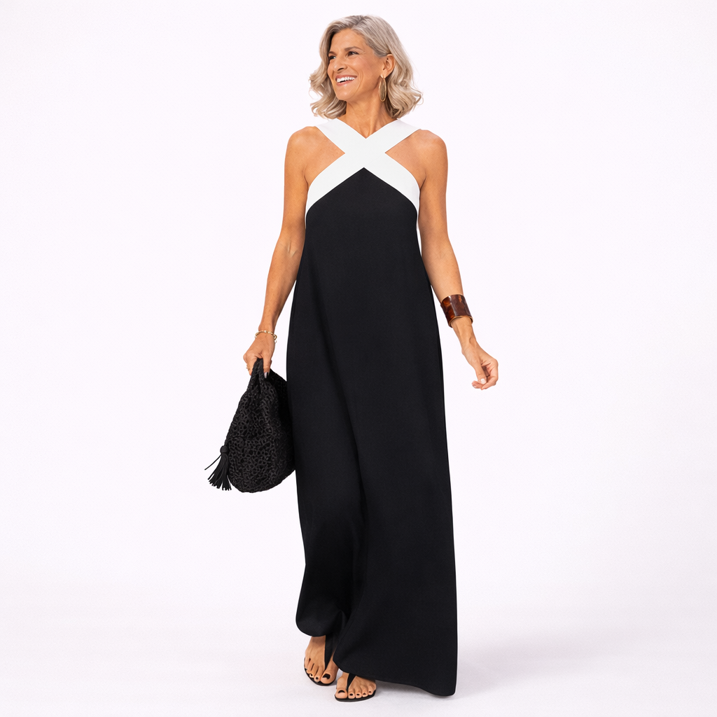 Women's Summer Dress with Crossed Neckline and Bare Shoulders – Elegant Casual
