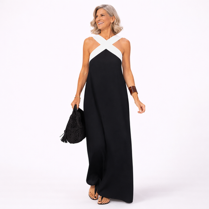 Women's Summer Dress with Crossed Neckline and Bare Shoulders – Elegant Casual