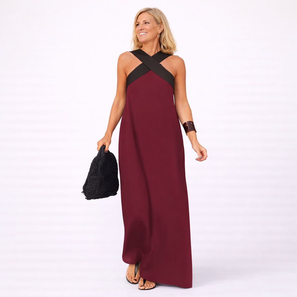 Women's Summer Dress with Crossed Neckline and Bare Shoulders – Elegant Casual
