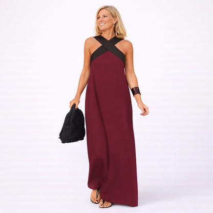 Women's Summer Dress with Crossed Neckline and Bare Shoulders – Elegant Casual